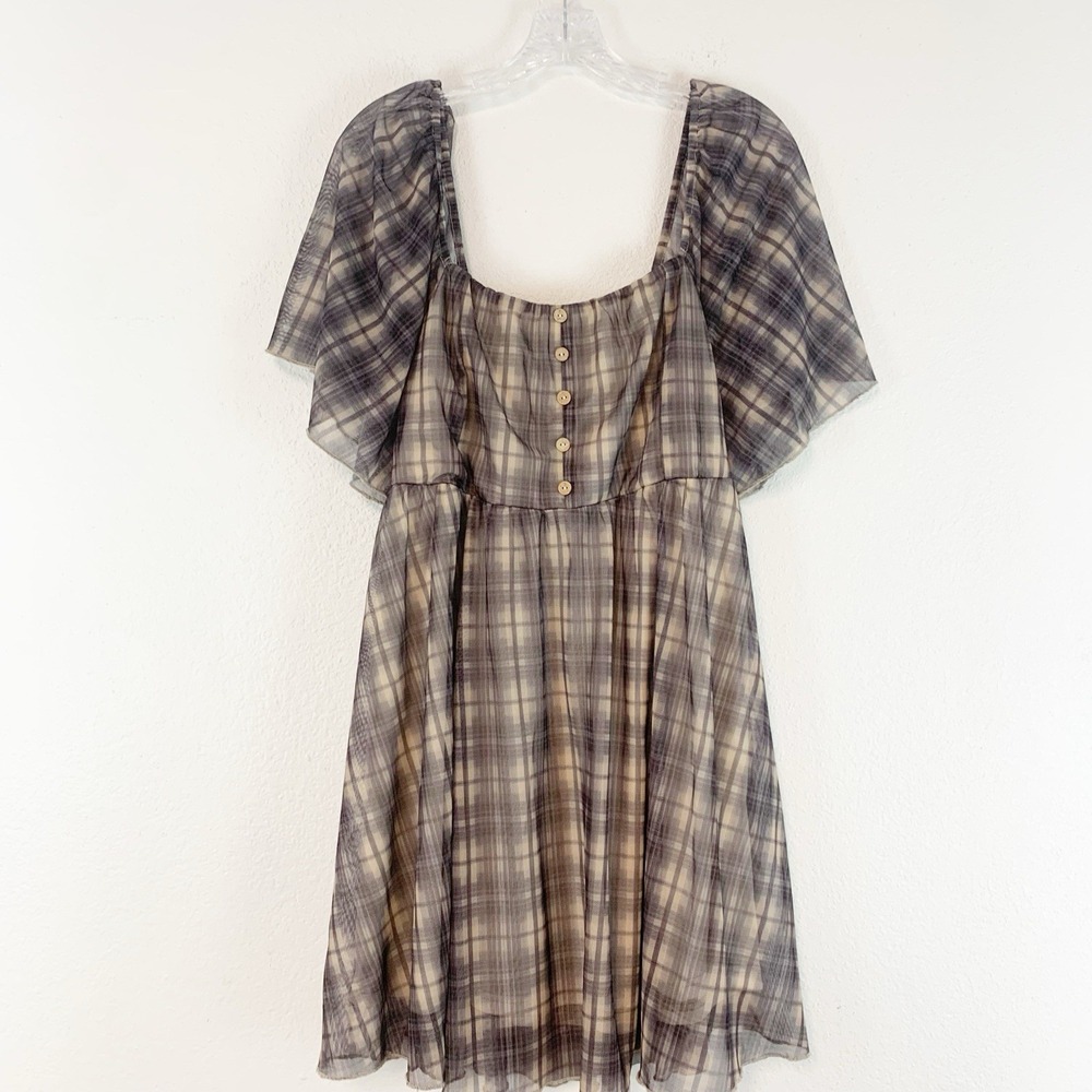 Arula Dress Womens X Mesh Plaid Mini Fit & Flare Dark Academia Babydoll Milkmaid